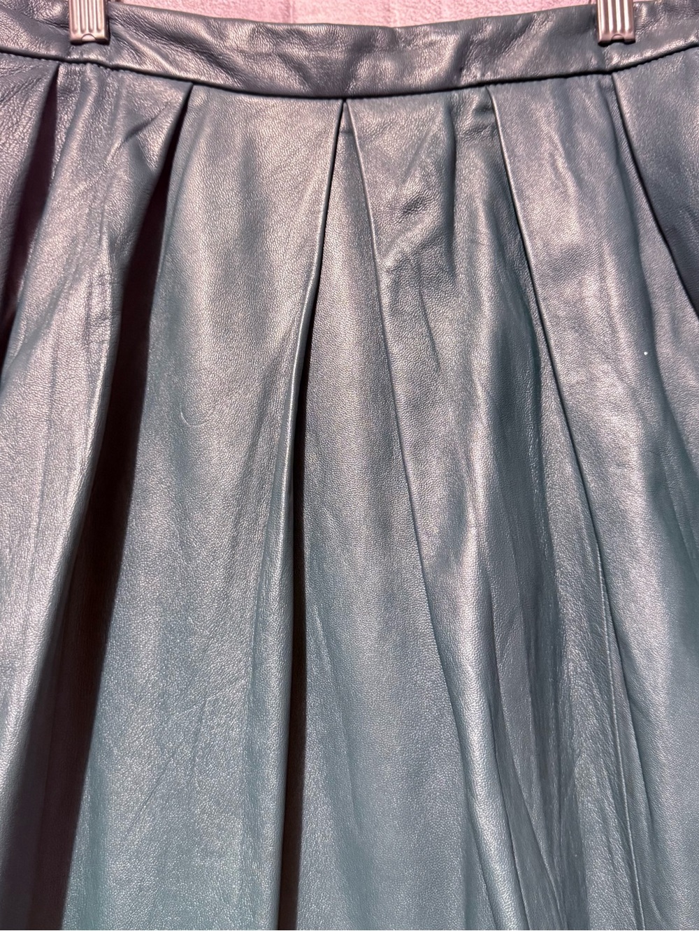 Tibi Green Leather A-Line Pleated Midi Skirt Size 6 - Picture 3 of 9